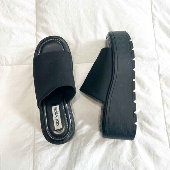 Steve Madden Overjoyed Black Mesh Platform Slide Sandals Size 8.5M EUC - Picture 1 of 8